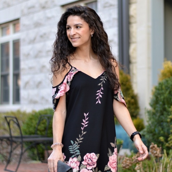 Floral off the Shoulder Slip Dress - Picture 1 of 4